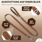 Braune HAVERO Hundeleine mit 2,5 m Länge, Metallringen, 2,5 cm breitem Gurtband und 256g Gewicht